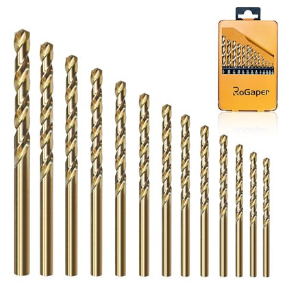 13Pcs Cobalt Drill Bit Set, M35 HSS Jobber Length Drill Bit for Hardened Metal, Cast Iron, Stainless Steel, Plastic, and Wood, 1/16" - 1/4" - style: 13PCS