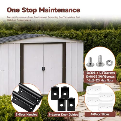 Shed Door Tune Up Full Kit Metal Door Glides Kit Compatible with Arrow ShelterLogic Shed Replace#: Dk100-A，Includes 2 Door Handles, 4 Lower Door Guides 4 Door Slides Screws and Nuts