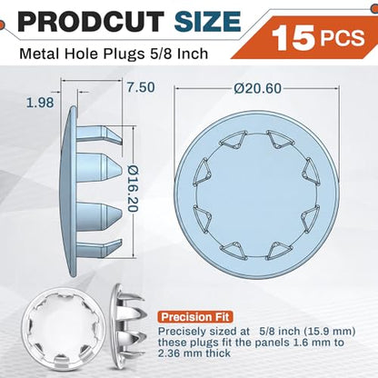 Hicarer 15 Pack Fit 5/8"(15.9mm) Hole Metal Hole Plugs - color: Silver, size: 5/8 Inch (15.9 Mm)