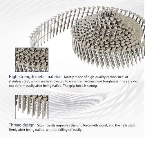 3600 Count Stainless Steel Siding Nails 15-Degree Collated Wire Coil 1-1/4 Inch, 0.09 Inch Ring Shank Siding Nails - size: 1-1/4 Inch x 0.09 Inch