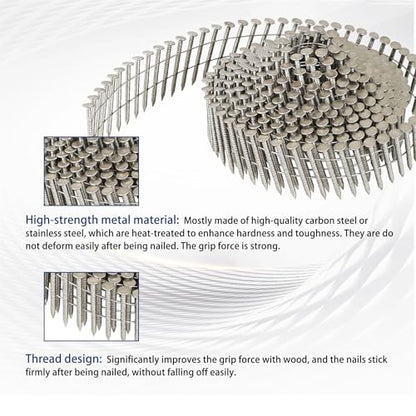 3600 Count Stainless Steel Siding Nails 15-Degree Collated Wire Coil 1-1/4 Inch, 0.09 Inch Ring Shank Siding Nails - size: 1-1/4 Inch x 0.09 Inch
