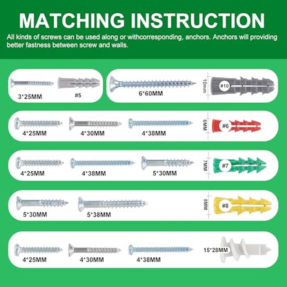 390 PCS Dry wall Anchor, Screws and Drywall AnchorsAssortment Kit - size: 390pcs