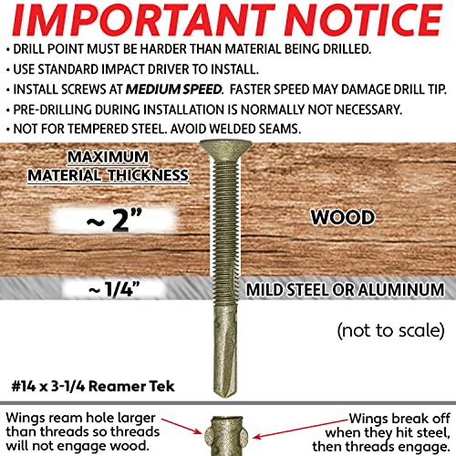 14x 3-1/4 Reamer Tek Torx/Star Head Self-Drilling Wood to Metal Screws - for Flatbeds, Trailers - T-30 Torx Screw Head. 1 Pound - 30 Screws - size: 3-1/4"