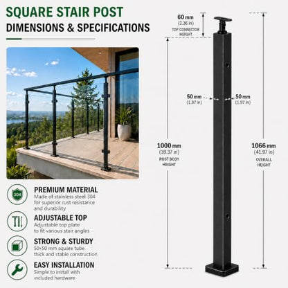 42-Inch Glass Railing Middle Post, 50mm, Black (LIUCHONGYANG99) - size: 50MM*50MM, style: BLACK-Middle Post