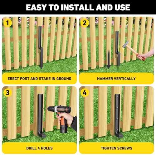 BAVNNRO 8PCS Fence Post Repair Kit, Heavy Duty Fence Post Repair Stakes, Anchor Ground Spike for Fix Broken Wooden Support - style: 8PCS