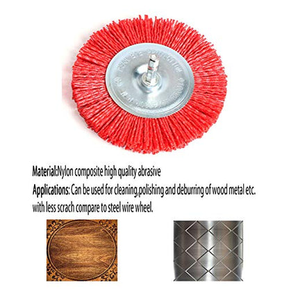 3Pcs Abrasive Wire Wheel Brushes Assorted Nylon Brush Set 3Inch/4" for Drill with 1/4" Shank