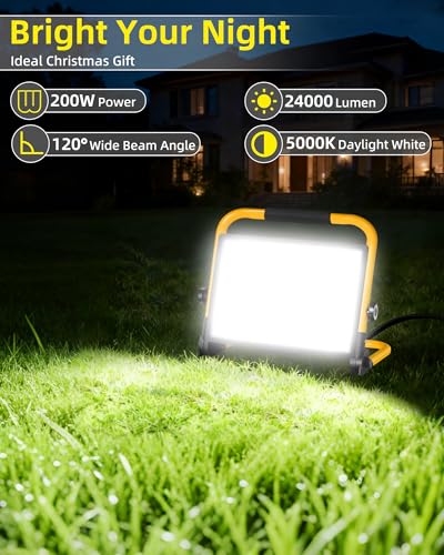 24000LM Work Light with 16FT Cord & Switch, IP66 for Construction Job Site - size: 200W-1P