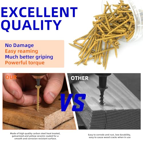 100Pcs 2.5 Inch Wood Screws, Deck Screws #10 x 2-1/2", Rust Resistant Epoxy Coated Construction Screw, Torx Drive Head, Framing Screw for Outdoor Woodworking Projects - size: 10 x 2-1/2"