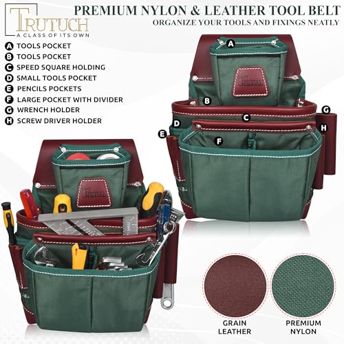 Heavy Duty Nylon and Leather Tool Belt with Cell Phone Pocket Work Suspender | Framing Tool Pouch | Carpenter | Construction | Framers & Electrician