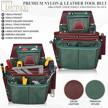 Heavy Duty Nylon and Leather Tool Belt with Cell Phone Pocket Work Suspender | Framing Tool Pouch | Carpenter | Construction | Framers & Electrician