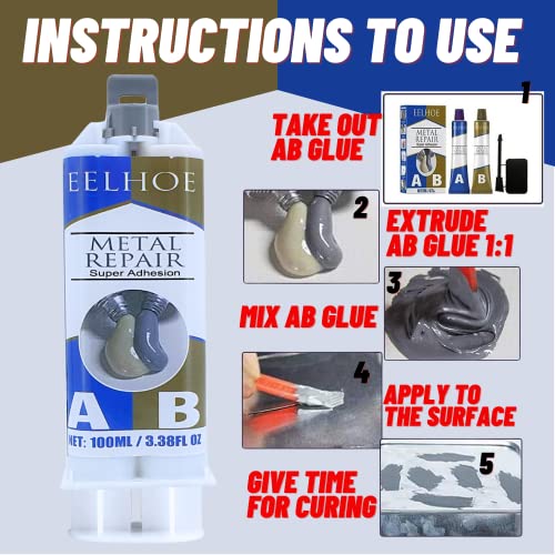 Metal Repair Magic ab Glue 100 Gram, Epoxy Glue Metal, Cold Weld Metal Repair, Crazy Glue Metal Adhesive Paste Heavy Duty, Metal bonding epoxy Putty, Industrial high Heat Resistant Casting Glue - size: 3.53 oz