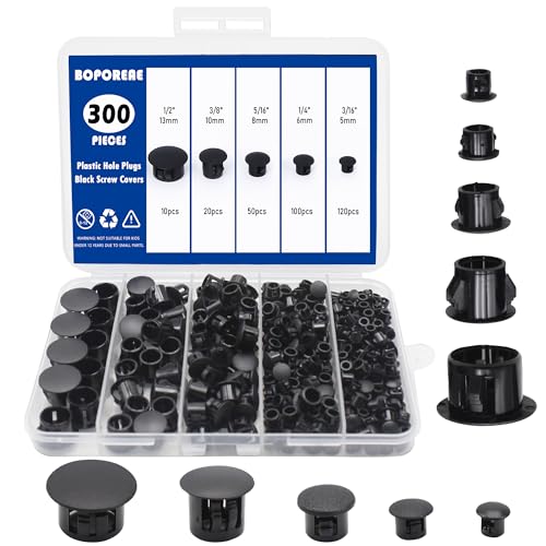 300 PCS 5 Sizes Nylon Plastic Hole Plugs, Black Screw Covers Caps - size: 5 Sizes, Black((3/16“-1/2”, 300 PCS)