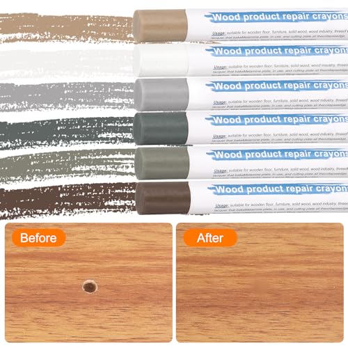 HARFINGTON Wood Filler Sticks 6 Colors Wooden Wax Touch Up Furniture Repair Crayons for Light Brown, White, Starry Gray, Gray Walnut, Dark Blue Gray, Light Blue Gray - color: For Yellow Tone Series