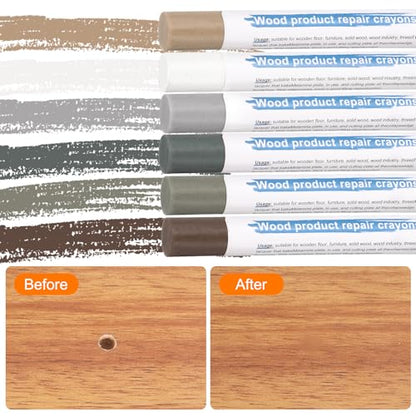 HARFINGTON Wood Filler Sticks 6 Colors Wooden Wax Touch Up Furniture Repair Crayons for Light Brown, White, Starry Gray, Gray Walnut, Dark Blue Gray, Light Blue Gray - color: For Yellow Tone Series