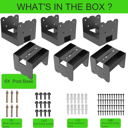 Eurydice 4x4 Deck Post Base Anchor Brackets Inner 3.6"x3.6",6PC Heavy Duty - size: 4 IN-6PC