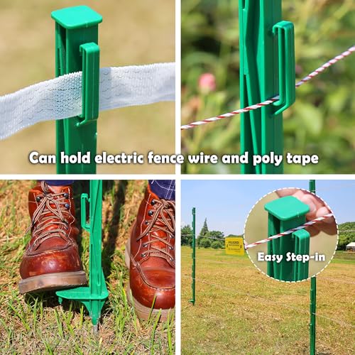 50PCS 48" Plastic Step-in Electric Fence Posts with Clips, Green - color: Green-50PCS