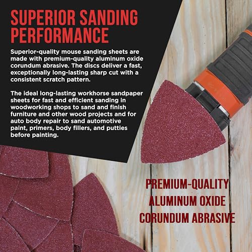ProductionShop Premium 60 Grit Triangle Mouse Detail Sander Sandpaper Sheets, Box of 30 - Hook & Loop, Triangular Shaped Mouse Disc Pads - Oscillating Multi-Tools - Woodworking, Sand Furniture Paint - style: 60 Grit
