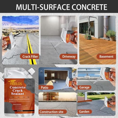 Concrete Crack Filler,2 Pack Cement Crack Sealant, High Elasticity Crack Filler Repair Sealer, Self Leveling Waterproof Caulking Glue Sealing Adhesive for Concrete Driveway, Patio, Sidewalk (Grey) - color: grey