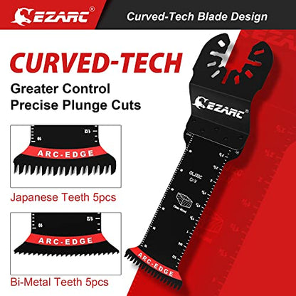 EZARC Oscillating Saw Blades - 10 PCS Extra-Long Reach Arc Edge Multitool with Japanese Teeth, CRV and Bi-Metal Clean Cut for Wood Metal, Universal Quick Release Tool Kits - size: 2-11/16 inch, style: Extra Long Set 10pcs