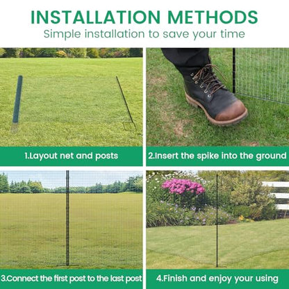 Non Electric Fence Netting 40" x164' Poultry Fence with Double Spiked Post