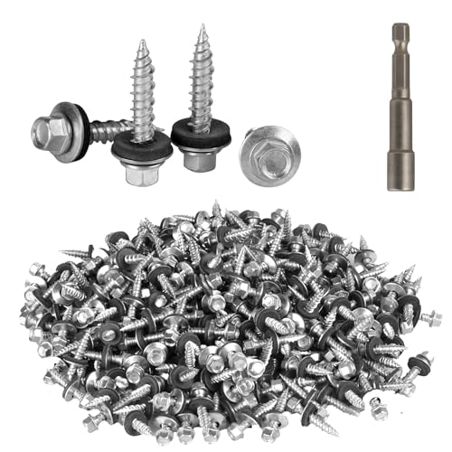 500Pcs Hex Head Roofing Screws #10 × 1 Inch - size: #10 × 1 Inch Silver