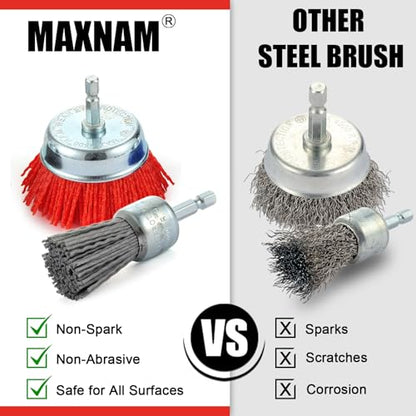 MAXMAN Nylon Drill Brush Set, Abrasive Wheel &Cup Brush, Rust/Paint Remover