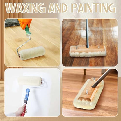 Lasnten 2 Pieces 10" Lambskin Applicator and 9" Lambskin Paint Roller, Wood Floor Stain Applicator for Wood Deck, Floor Finish Renovation, Furniture Painting