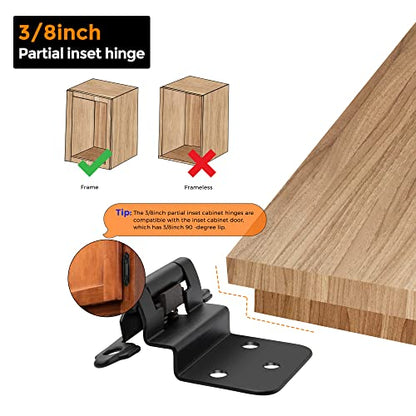 Ravinte 3/8" Inset Matte Black Cabinet Hinges 60 Pack (30 Pairs) - color: Matte Black