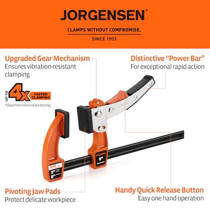 Jorgensen 8-Inch Bar Clamp Set, Ratcheting Bar Clamps, 2 Pack - size: 8 Inch