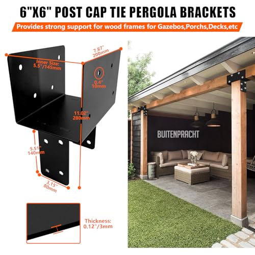 Post Cap Tie Bracket,Heavy Duty Wood Beam Support Bracket.Black T-Shape Pegola Braacket for Gazebos,Patio Decks,and Porches Wood Post to 6x6 or 6x8 Lumber - 1Pack - size: 6x8