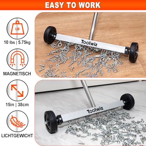 Toolwiz 15" Rolling Magnetic Sweeper 10 Lbs Rolling Magnetic Sweeper - size: 15 Inches