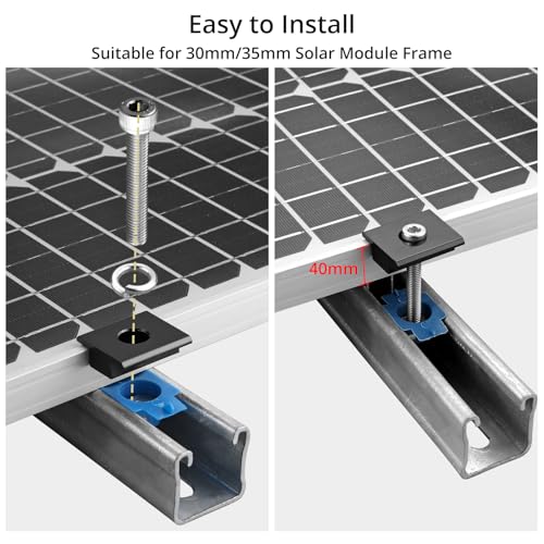 Anbte 10pcs Solar Panels Mid Clamps for Unistrut , 40mm, Black - color: Black, size: 1.57"(40mm)