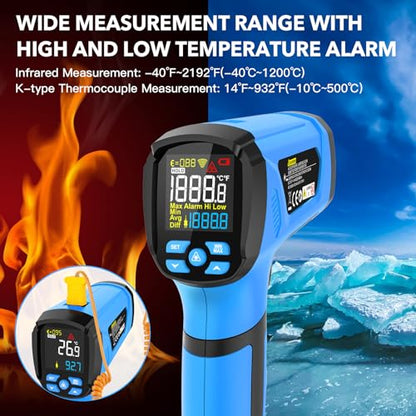 Infrared Thermometer Gun, -40℉ to 2192℉ Dual Laser Thermometer