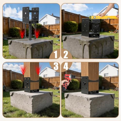 4x4 Concrete Post Anchors 4-Pack, Heavy-Duty Carbon Steel Post Brackets