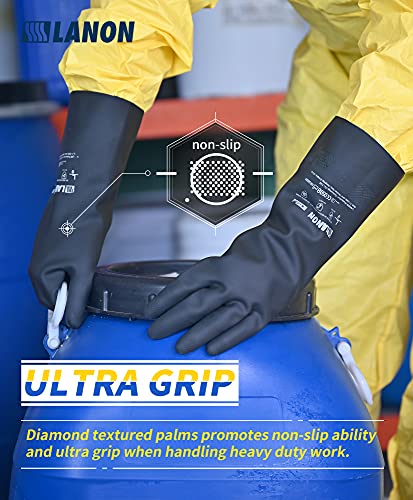 LANON Rubber Chemical Resistant Gloves,Heavy-duty Work,Unlined,Black,Large - size: Large (Pack of 1)