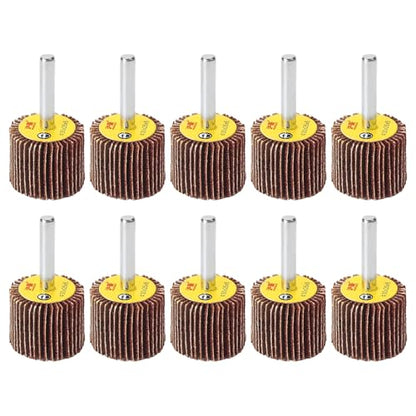 HUHAO 10 PCS Abrasive Flap Wheel Sander Set, 80 Grit 1/4" Shank Sanding Wheels Aluminum Oxide Flap Wheel Sander Drill, Die Grinder Rotary Flapper Wheel for Remove & Polish Rust,30 * 6 - style: 10Pcs(30*25*6)