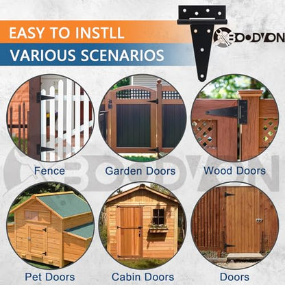 4 Inch T-Strap Gate Hinges, Shed Barn Door Hinges Heavy Duty, Black Tee Hinges for Wooden Fences, Yard Gate, Wrought Hardware Iron Rustproof (2Pack/Set) - size: 4 Inch