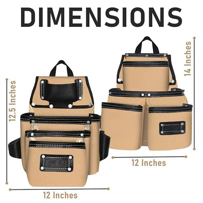 Fueri Electrician Tool Belt Combo with Back Support Padded Belt - color: Black and Beige, size: Medium ( 30'' - 36'' )
