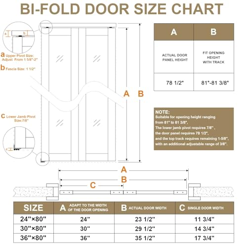 Bifold Doors for 24"x80" Opening, Solid Pine Wood Interior Folding Doors - size: 23.45" x 77.75" (fit 24*80.5-80.75 opening)