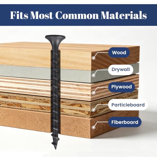 Mellewell #8 x 1-1/4" Black Coarse Thread Sharp Point Self Tapping Drywall Screws, #2 Phillips Bugle Head Wood Screw for Dry Wall Sheetrock Wood, Drive Bit Included, 1 LB - color: Black, size: #8 x 1-1/4"