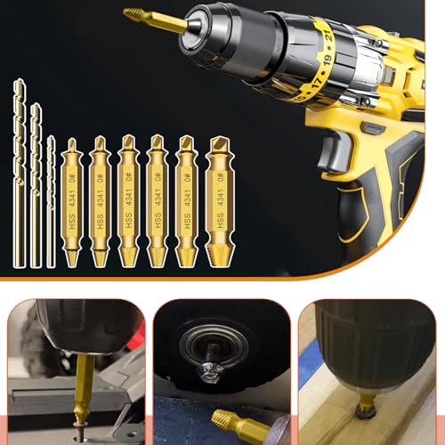 Damaged Screw Extractor Set, 9 PCS Titanium Drill Bit Bolt Extractor Kit, Stripped Screw Extractor Remover for Stripped Screws Nuts & Bolts, Easy Removal of Rusty & Broken Hardware