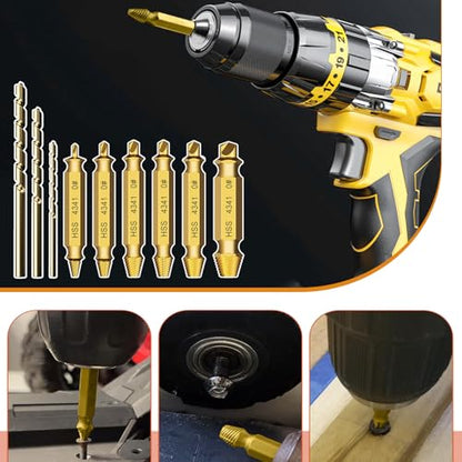 Damaged Screw Extractor Set, 9 PCS Titanium Drill Bit Bolt Extractor Kit, Stripped Screw Extractor Remover for Stripped Screws Nuts & Bolts, Easy Removal of Rusty & Broken Hardware