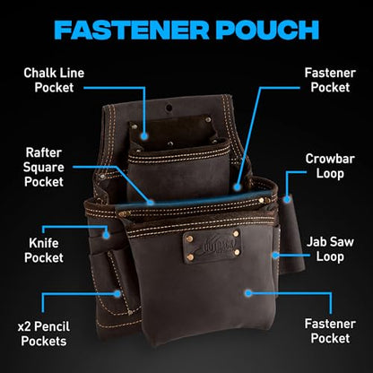 OX Construction Tool Belt + Pouches - Leather Tool Belts For Men - Size L - color: Large