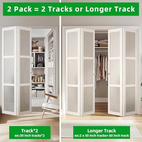 Bifold Door Hardware Kit, 2-Pack 30-Inch Bi-fold Closet Door Track Kit Bifold Closet Door Hardware Kit Folding Door Hardware Repair Replacement Tool Kit, Can Be Connected Into 60Inch - size: 60'' Track(2x30'' Track)