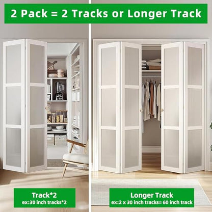 Bifold Door Hardware Kit, 2-Pack 30-Inch Bi-fold Closet Door Track Kit Bifold Closet Door Hardware Kit Folding Door Hardware Repair Replacement Tool Kit, Can Be Connected Into 60Inch - size: 60'' Track(2x30'' Track)