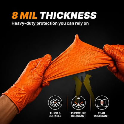 TitanFlex Heavy Duty Industrial Orange Nitrile Gloves, 8-mil, Gloves Disposable Latex Free with Raised Diamond Texture Grip, Powder Free, Rubber Glove, Mechanic Gloves,1000-ct Case (Large) - color: 03 8mil (1000ct), size: Large