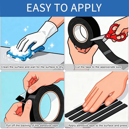 Black Anti-Slip Stair Treads Tape,4" x35FT Heavy Duty PVC Non-Skid Grip Tape for Wooden Steps, Indoor/Outdoor Stairs, Pool Decks - Peel & Stick Waterproof Safety Traction - size: 4IN x 35FT