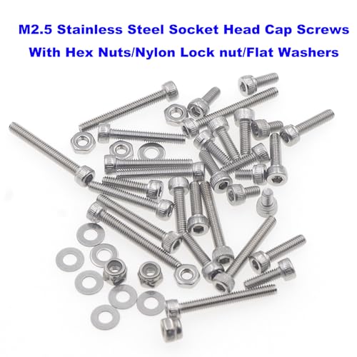 M2.5 304 Stainless Steel Knurled Hex Socket Cap Screw Nut Washer Kit - size: M2.5