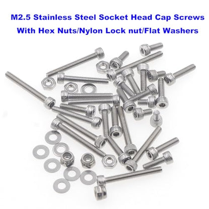 M2.5 304 Stainless Steel Knurled Hex Socket Cap Screw Nut Washer Kit - size: M2.5