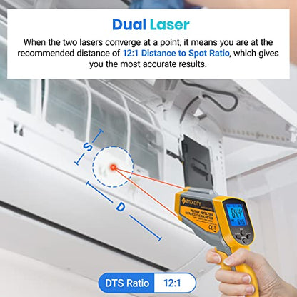 Etekcity Dual Laser Infrared Thermometer Temperature Gun, -58°F ~1022°F - color: Yellow 2 Laser, style: Advanced